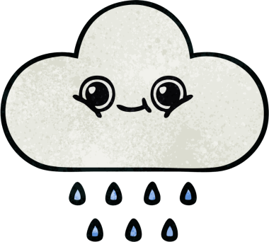 Bir insan tarafından çizilmiş yağmur bulutunun retro grunge desen karikatürü