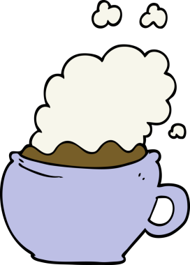 Bir insan tarafından çizilmiş sıcak kahve fincanı.