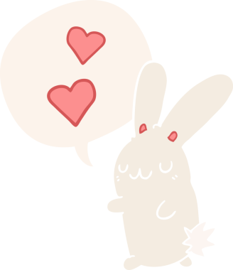 Çizgi film tavşanı konuşma baloncuğuna aşık bir insan tarafından çizilmiş.