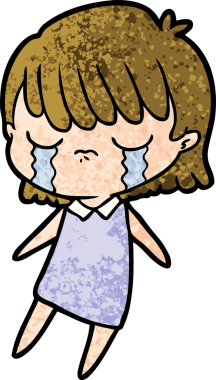 Bir insan tarafından çizilmiş ağlayan çizgi film kadını.