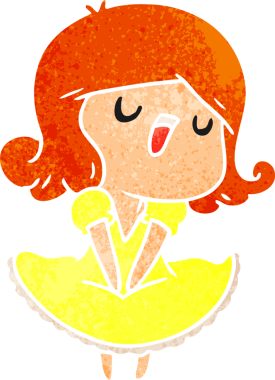 Bir insan tarafından çizilmiş sevimli bir kawai kızının eski çizgi film çizimi.