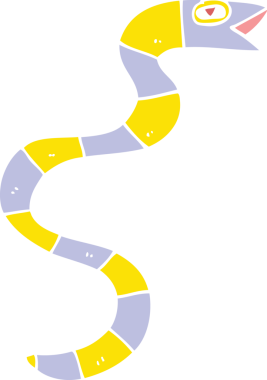 Bir insan tarafından çizilmiş düz renkli çizgi film yılanı.