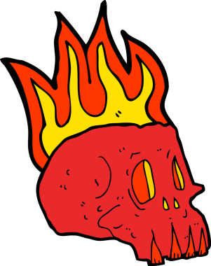 Bir insan tarafından çizilmiş alevli kafatası.