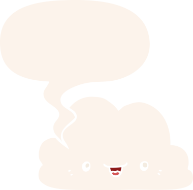 Konuşma baloncuğu olan sevimli çizgi film bulutu bir insan tarafından çizilmiş.