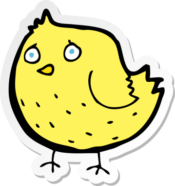 Bir insan tarafından çizilmiş çizgi film kuşunun çıkartması.