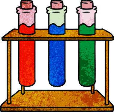 Bir insan tarafından çizilmiş bir bilim test tüpünün el çizimi karikatürü.