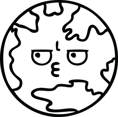 Bir insan tarafından çizilmiş bir gezegenin çizgi çizimi.