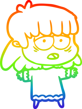 gökkuşağı gradyan çizgi çizimi bir insan tarafından çizilmiş yorgun bir kadın