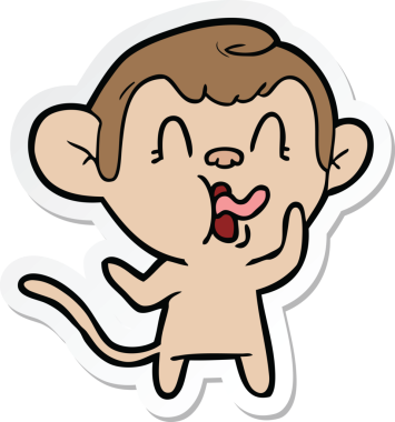 Bir insan tarafından çizilmiş çılgın bir maymun çıkartması.