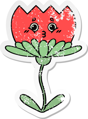 Bir insan tarafından çizilmiş şirin bir karikatür çiçeğinin sıkıntılı çıkartması.