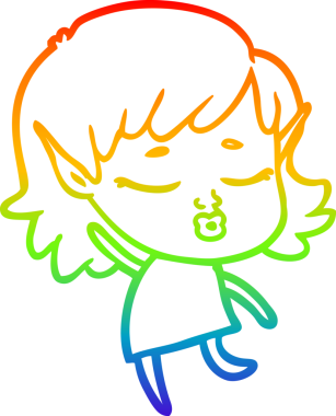 Gökkuşağı gradyan çizgisi bir insan tarafından çizilmiş güzel bir elf kızının çizimi.