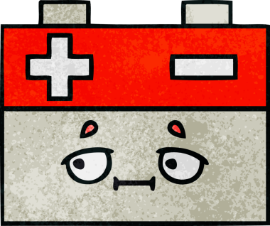 Bir insan tarafından çizilmiş bir araba aküsünün retro grunge desen karikatürü