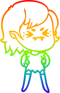 Gökkuşağı gradyan çizgi çizimi Bir insan tarafından çizilmiş rahatsız bir vampir kız çizgi filmi