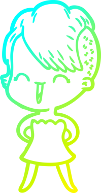 Bir insan tarafından çizilmiş mutlu çizgi film hipster kızı çizimi.