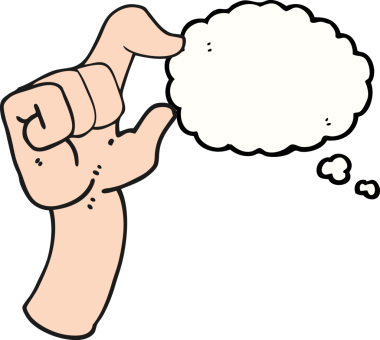 Serbest çizim düşünce baloncuğu karikatür eli bir insan tarafından çizilmiş küçük bir jest yapıyor.