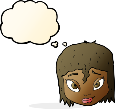 Bir insan tarafından çizilmiş düşünce baloncuklu kadın yüzü.