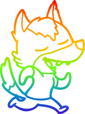 Gökkuşağı gradyan çizgi çizimi bir insan tarafından çizilmiş koşu kurdunun gülüşü