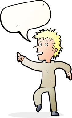 Bir insan tarafından çizilmiş konuşma balonuyla işaret eden mutlu adam çizgi filmi.