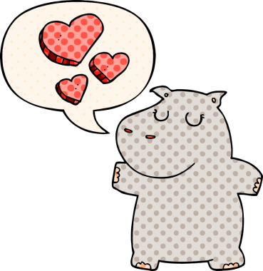 Bir insan tarafından çizilmiş çizgi roman tarzında konuşan bir su aygırı.