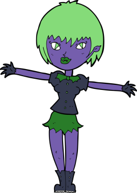 Bir insan tarafından çizilmiş vampir kız çizgi filmi.