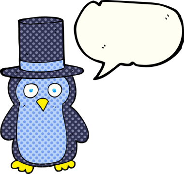 Bir insanın çizdiği şapkayı giyen penguen çizgi film karakteri.