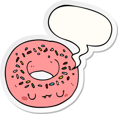 Bir insan tarafından çizilmiş konuşma balonu çıkartmalı çizgi film çöreği.