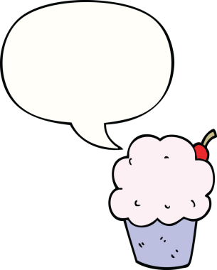 Bir insan tarafından çizilmiş konuşma balonlu kek.