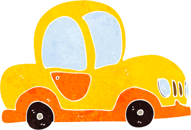 Bir insan tarafından çizilmiş çizgi film arabası.