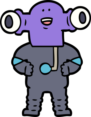 Bir insan tarafından çizilmiş dostane bir uzaylı çizgi filmi.