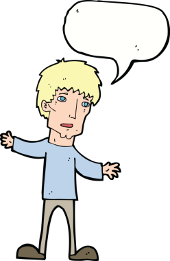 Bir insan tarafından çizilmiş, konuşma balonu olan endişeli bir adam.