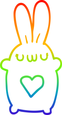 Gökkuşağı gradyan çizgisi Sevgi dolu bir tavşan çizimi bir insan tarafından çizilmiş