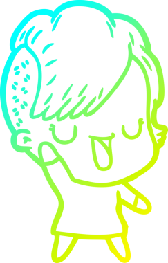 Hipster saç kesimi bir insan tarafından çizilmiş hoş bir çizgi film kızı çizimi.