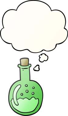 Düşünce baloncuğu olan karikatür iksiri bir insan tarafından çizilmiş.