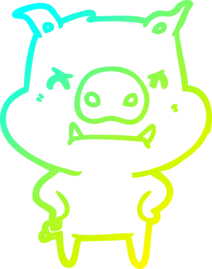 Bir insan tarafından çizilmiş kızgın çizgi film domuzu çizimi.