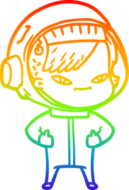 Gökkuşağı gradyan çizgi çizimi bir insan tarafından çizilmiş astronot bir kadın.