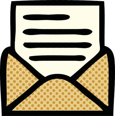 Bir insan tarafından çizilmiş bir mektup ve zarfın karikatürü.