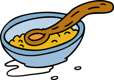 Bir insan tarafından çizilmiş mısır gevreği kasesinin el çizimi karikatürü.