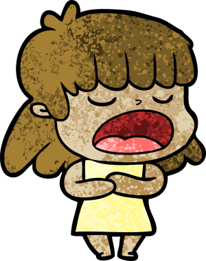 Çizgi filmdeki kadın bir insan tarafından yüksek sesle çizilmiş.