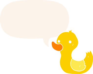 Bir insan tarafından çizilmiş, konuşma baloncuklu çizgi film ördeği.