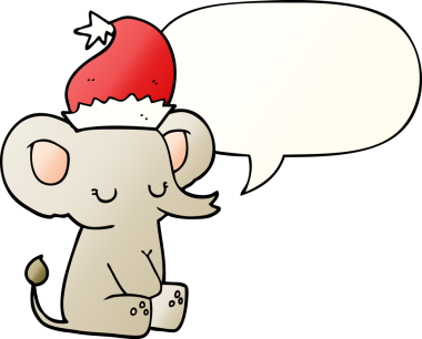 Bir insan tarafından çizilmiş hoş bir noel fili konuşma baloncuğu ile.