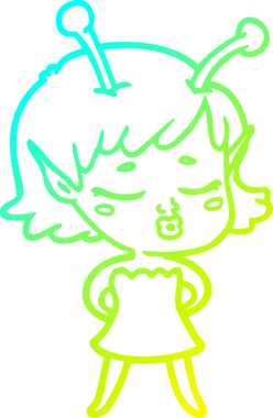 Bir insan tarafından çizilmiş, soğuk gradyan bir uzaylı kız çizgi filmi