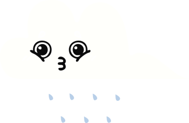 Bir insan tarafından çizilmiş bir yağmur bulutunun düz renkli retro karikatürü