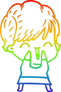 Gökkuşağı gradyan çizgi çizimi bir insan tarafından çizilmiş gülen bir kadın.