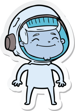 Bir insan tarafından çizilmiş mutlu bir astronotun çıkartması.