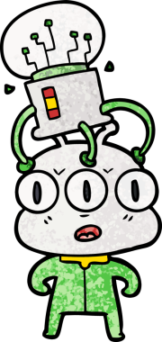 Bir insan tarafından çizilmiş üç gözlü uzaylı çizgi filmi.