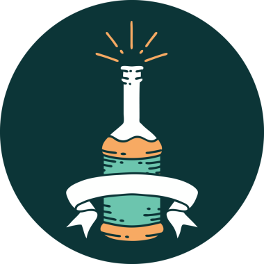 Bir insan tarafından çizilmiş dövme tarzı bira şişesinin simgesi.