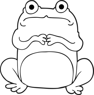 Bir insan tarafından çizilmiş siyah beyaz karikatür gergin kurbağa.