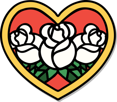 Geleneksel kalp stili dövme çıkartması ve bir insan tarafından çizilmiş çiçekler.