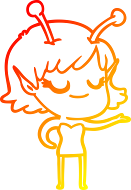 Bir insan tarafından çizilmiş gülümseyen uzaylı kız çizgi filmi.