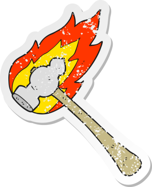 Bir insan tarafından çizilmiş alevli bir karikatür çıkartması.